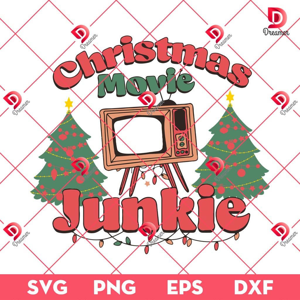 Retro Christmas Movie Junkie SVG PNG, Merry Xmas Movie SVG PNG