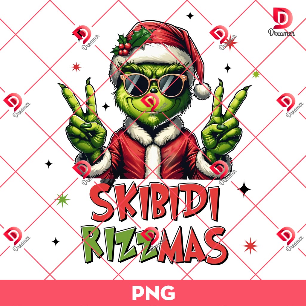 Skibidi Rizzmas Grinchy PNG, Funny Christmas Skibidi Grinchmas PNG
