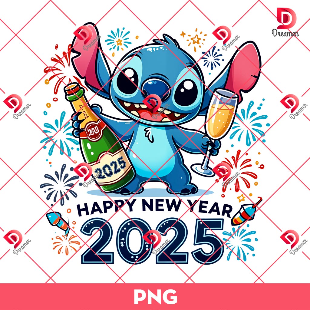 Stitch Happy New Year 2025 PNG