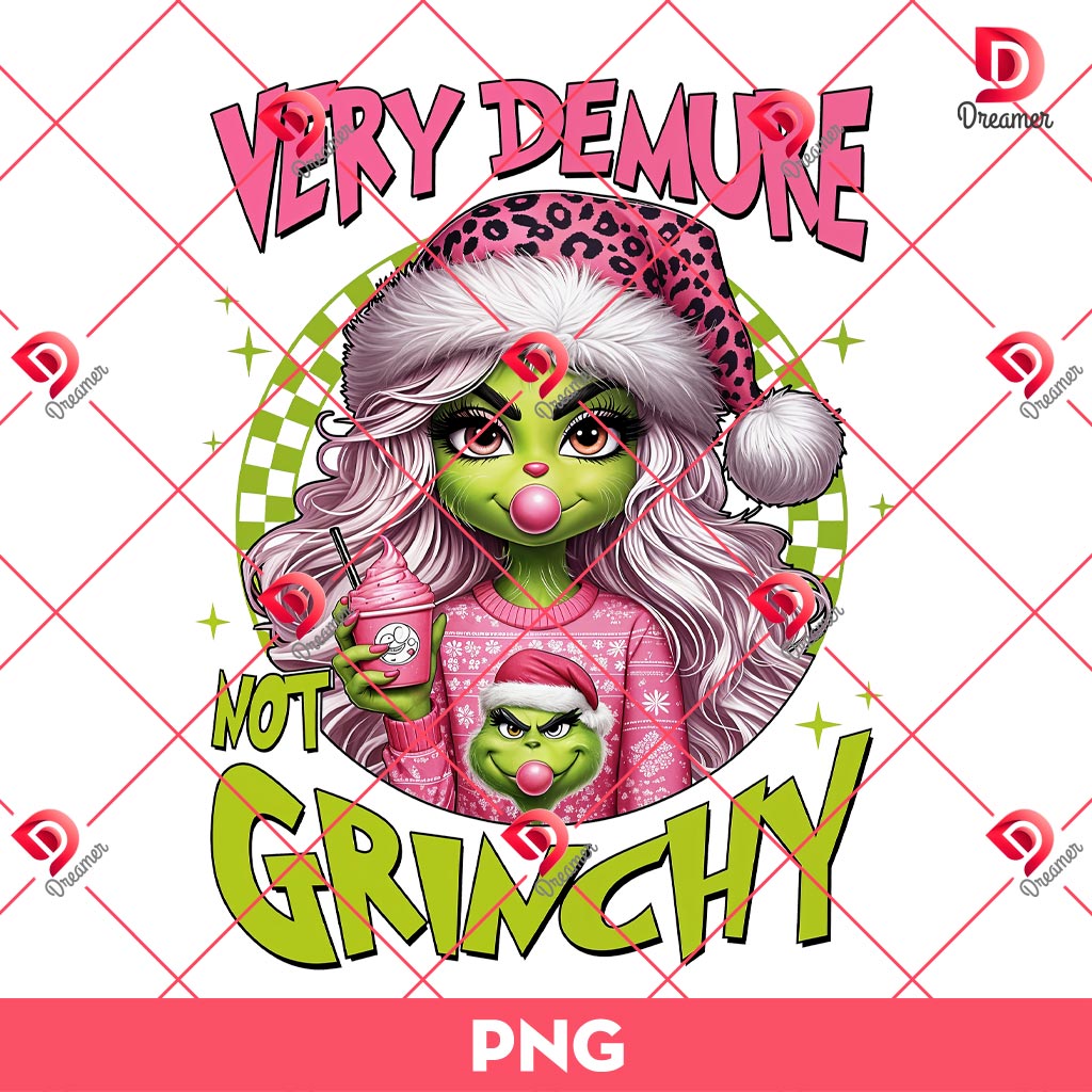 Very Demure Not Grinch PNG, Grinch Lady Blowing Bubble PNG