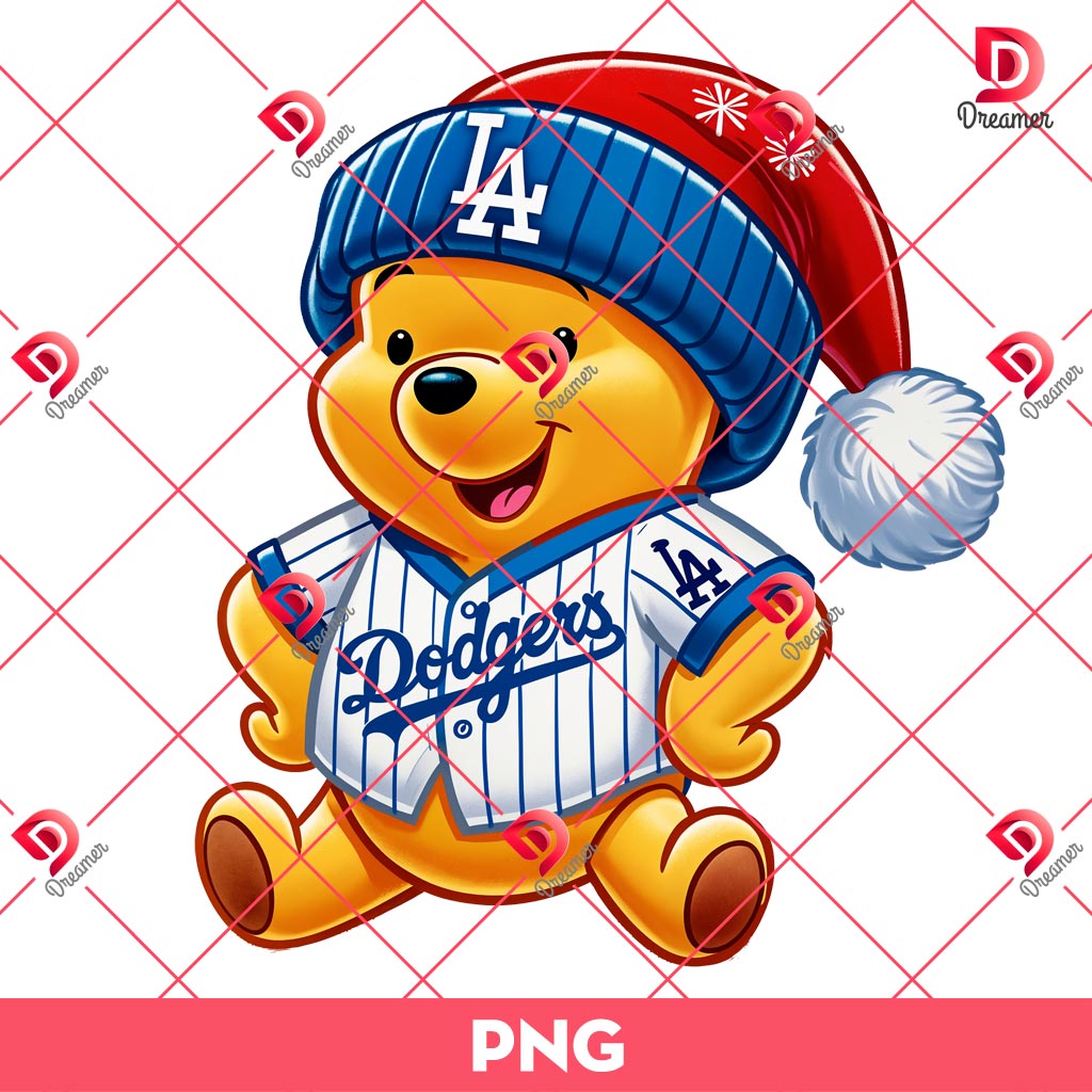Winnie The Pooh Dodgers Christmas PNG, Disney Pooh LA Dodgers Baseball Xmas PNG