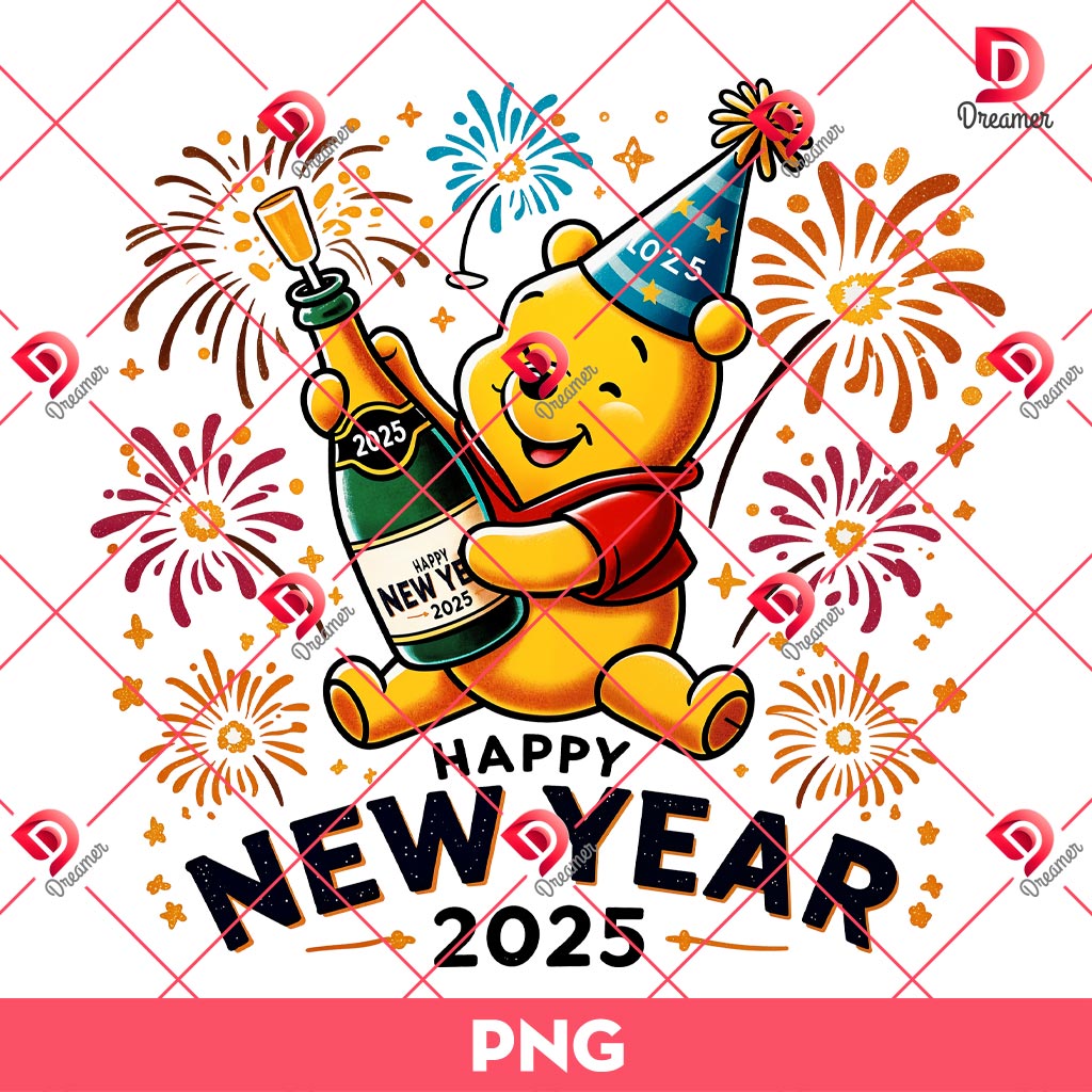 Winnie The Pooh Happy New Year 2025 PNG