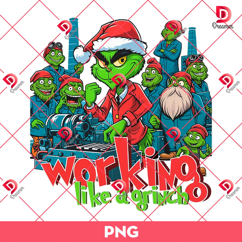 Working Like A Grinch Christmas Mechanic PNG
