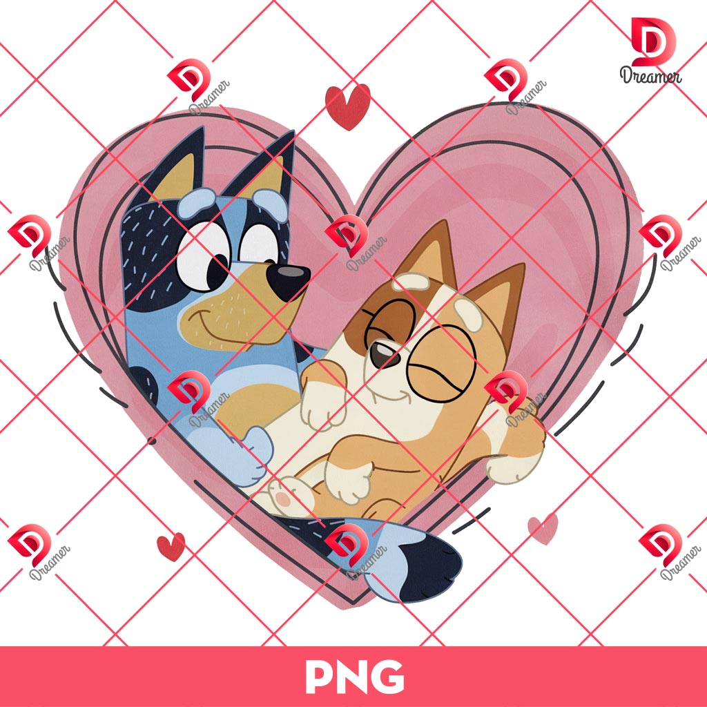 Bandit Heeler And Bingo Heart PNG, Bluey Cartoon Valentine PNG, Love Family Bluey Movie PNG