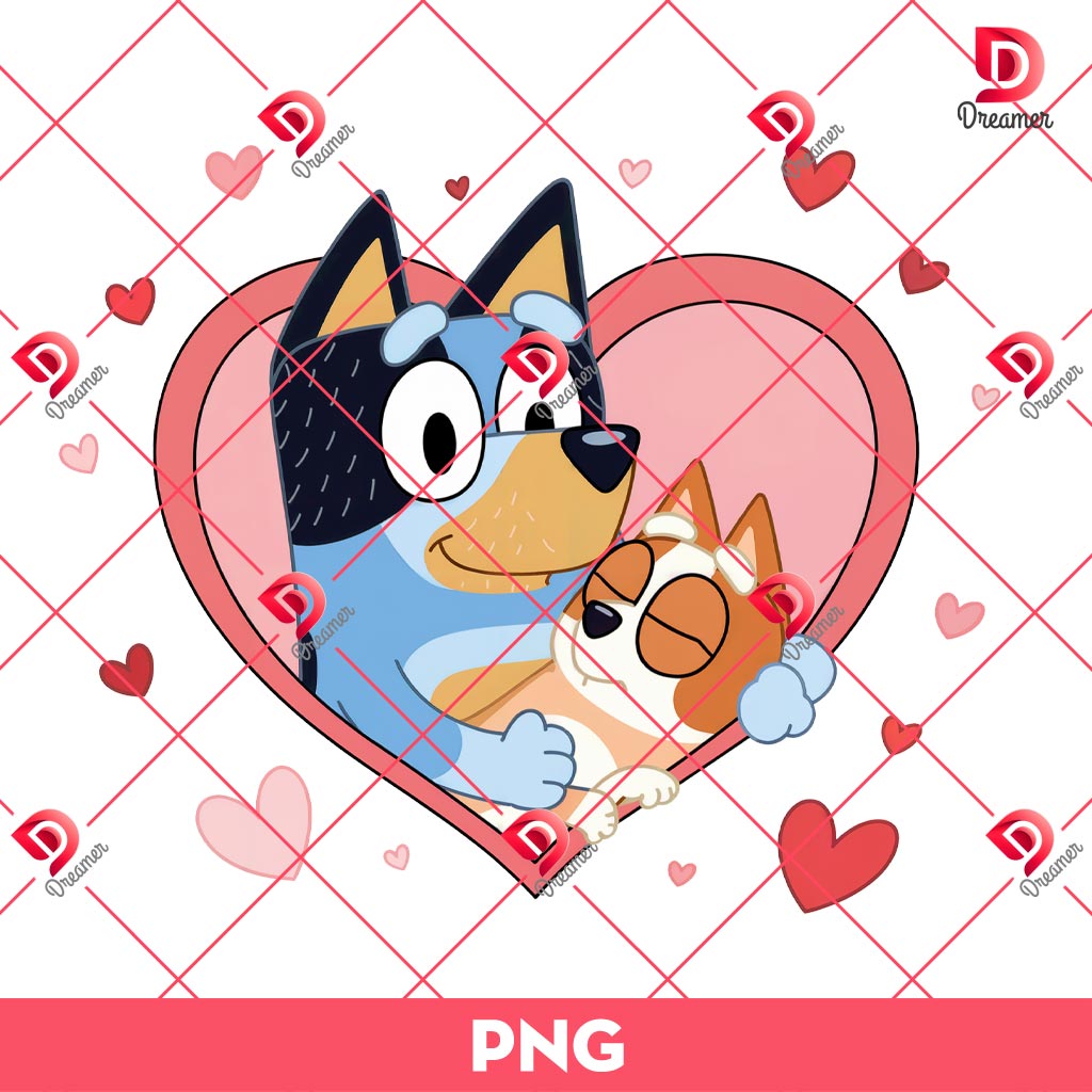 Bingo And Bandit Heeler Family Love PNG, Bluey Cartoon Valentine PNG, Bluey Family Love PNG