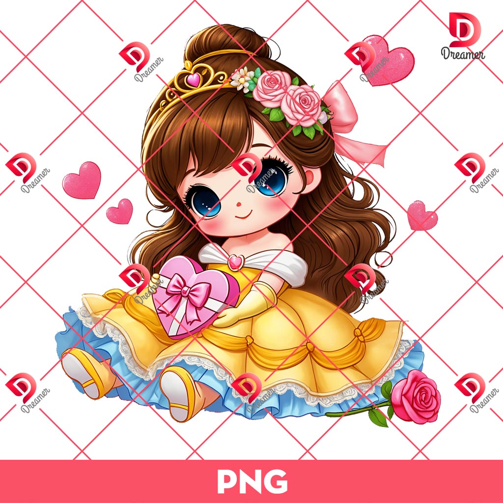 Baby Belle Princess Valentines Day PNG, Happy Valentine Disney Princess PNG, Beauty And The Beast PNG