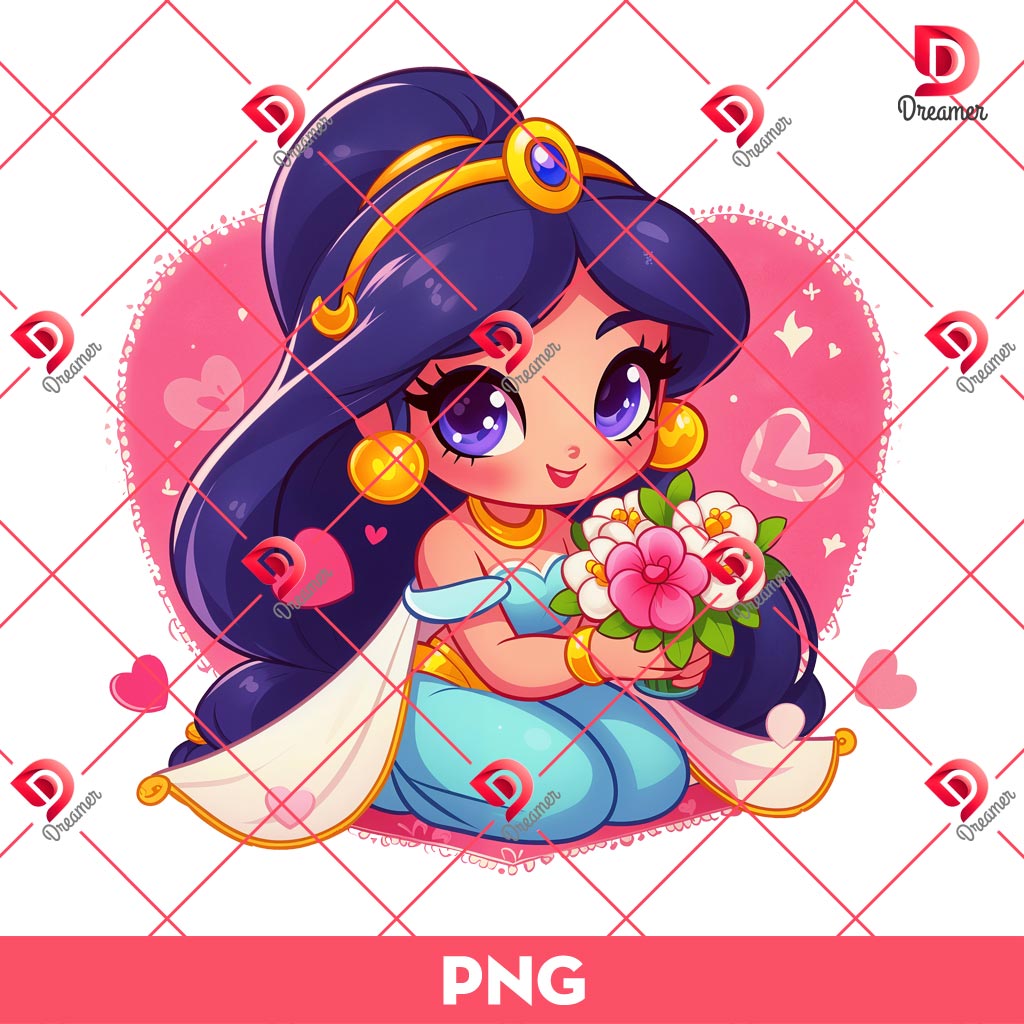 Baby Jasmine Valentines Day PNG, Cute Disney Princess Valentine PNG