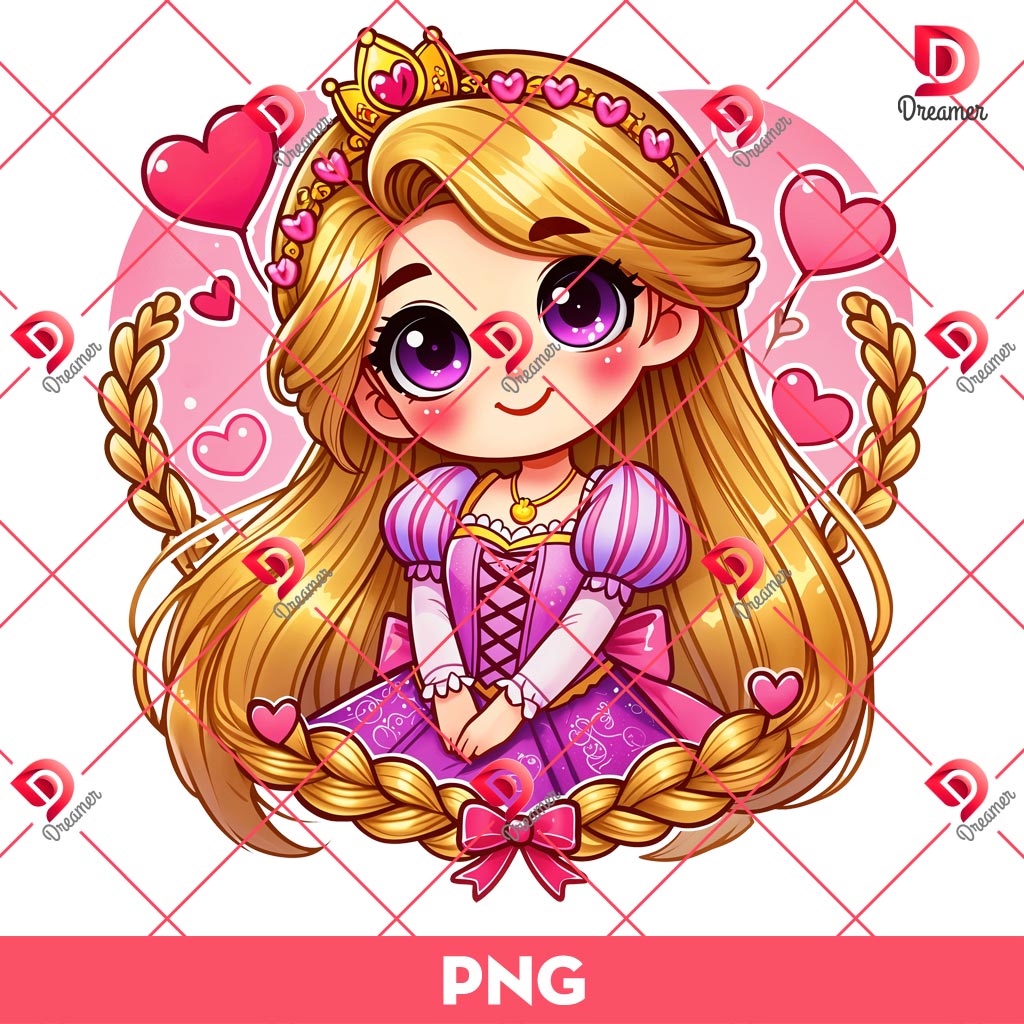 Baby Rapunzel Valentines Day PNG, Happy Valentine Disney Princess PNG