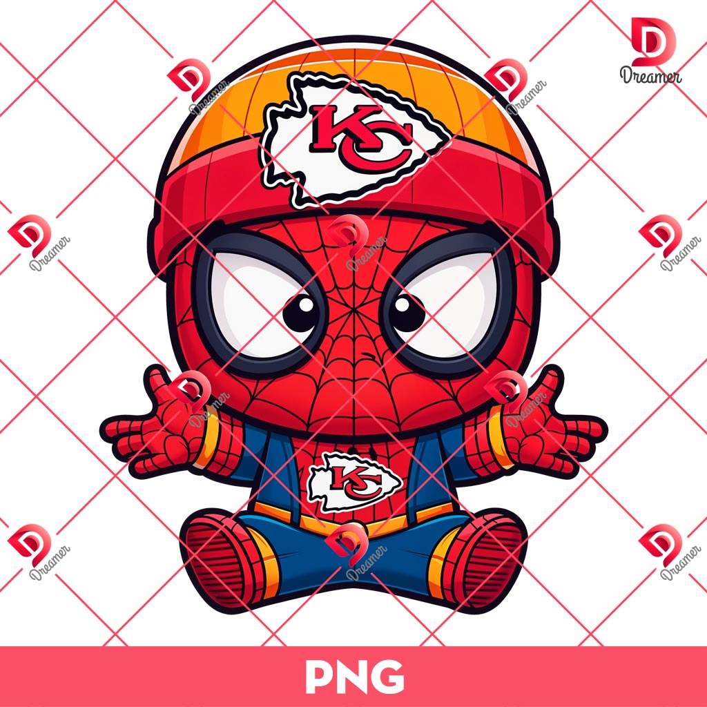 Baby Spiderman Kansas City Chiefs PNG, Cute Superhero KC Chiefs Football NFL PNG
