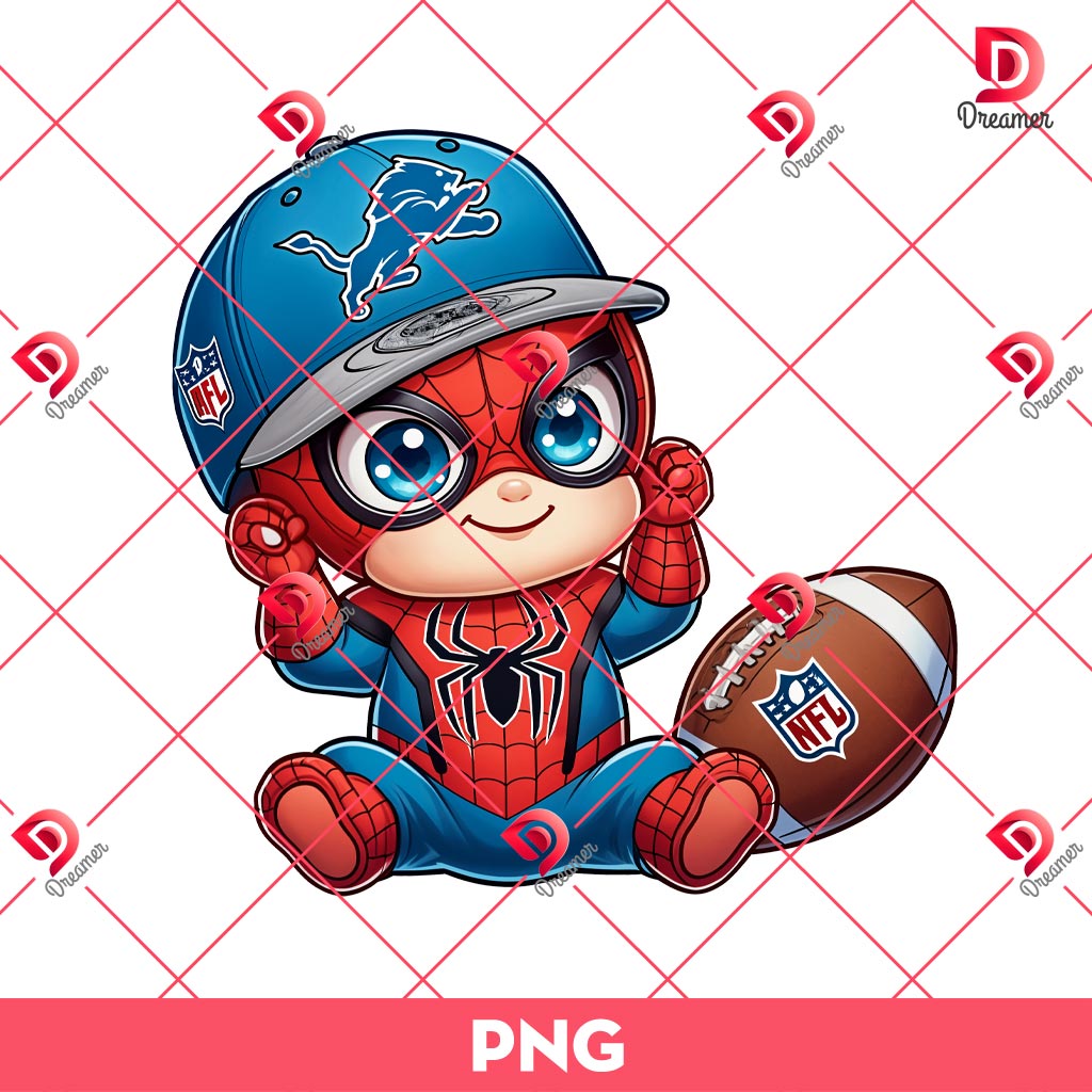 Baby Spidey Detroit Lions Football PNG, NFL Detroit Lions Baby Superhero PNG