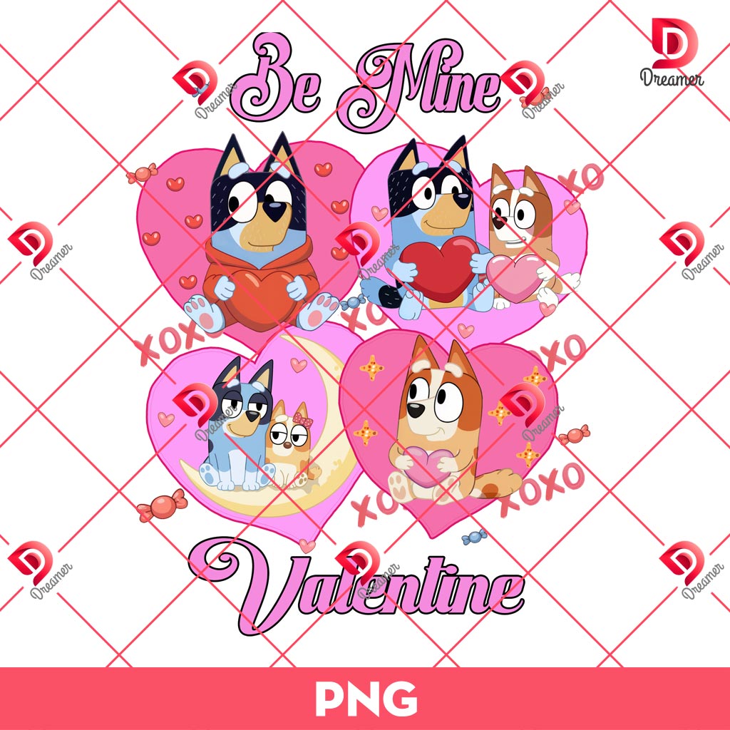 Be Mine Valentine Bluey Bingo Cartoon PNG, Bluey Valentines Day PNG
