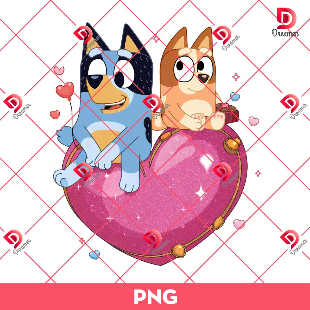 Bluey And Bingo Heart PNG, Bluey Family Valentines PNG