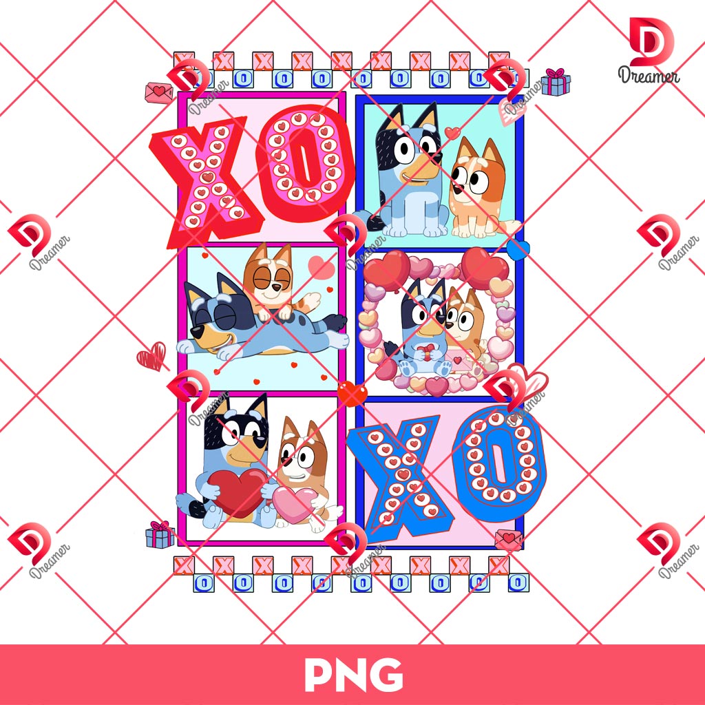 Bluey Bingo Valentine XOXO PNG, Bluey Valentine PNG, Cartoon Family Valentines Day PNG