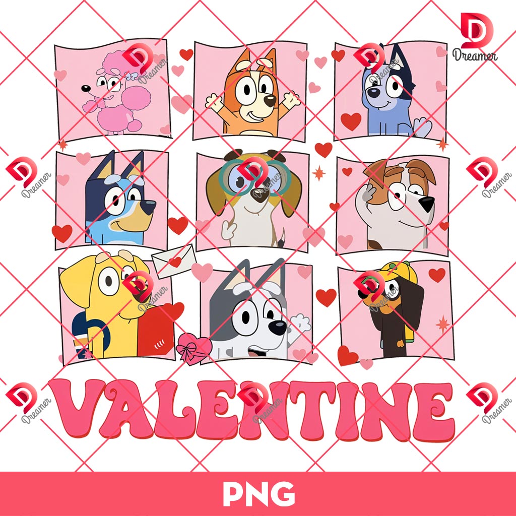 Bluey Friends Valentine PNG, Bluey Dog Family Valentines Day PNG