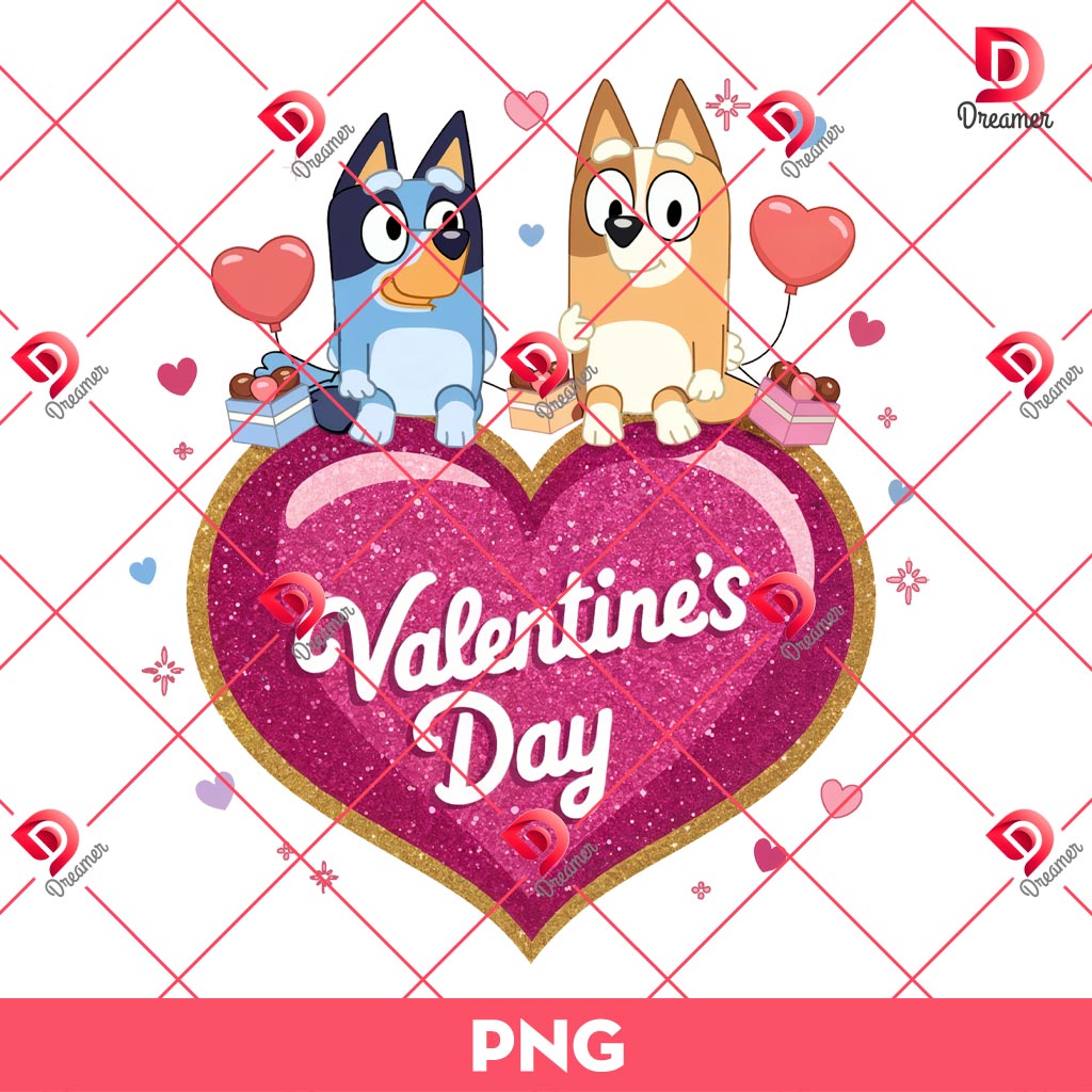 Bluey Happy Valentines Day PNG, Bluey Bingo Heart PNG