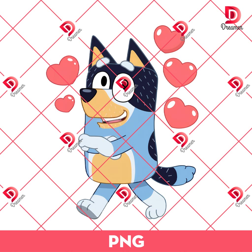 Bluey Heart Valentine PNG, Bluey Love PNG, Valentines Day Cartoon Bluey PNG
