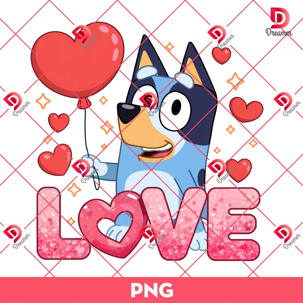 Bluey Love Valentines Day PNG, Bluey Bingo Heart PNG, Bluey Cartoon Valentines PNG
