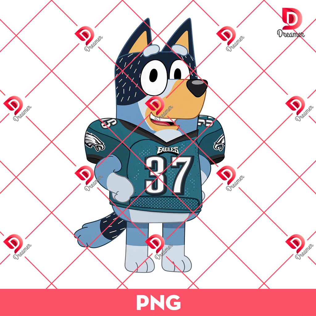 Bluey Philadelphia Eagles Football PNG, Bandit Heeler Bluey Cartoon Football Player PNG