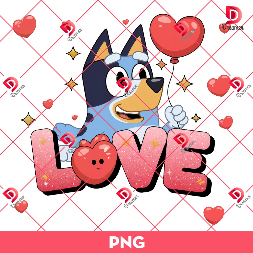 Bluey Valentine Love PNG, Bluey Dog Heart PNG, Happy Valentines Day Bluey Dog PNG