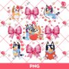 Bluey Valentine Pink Coquette Bow PNG, Bluey Bingo Cartoon Valentines Day PNG
