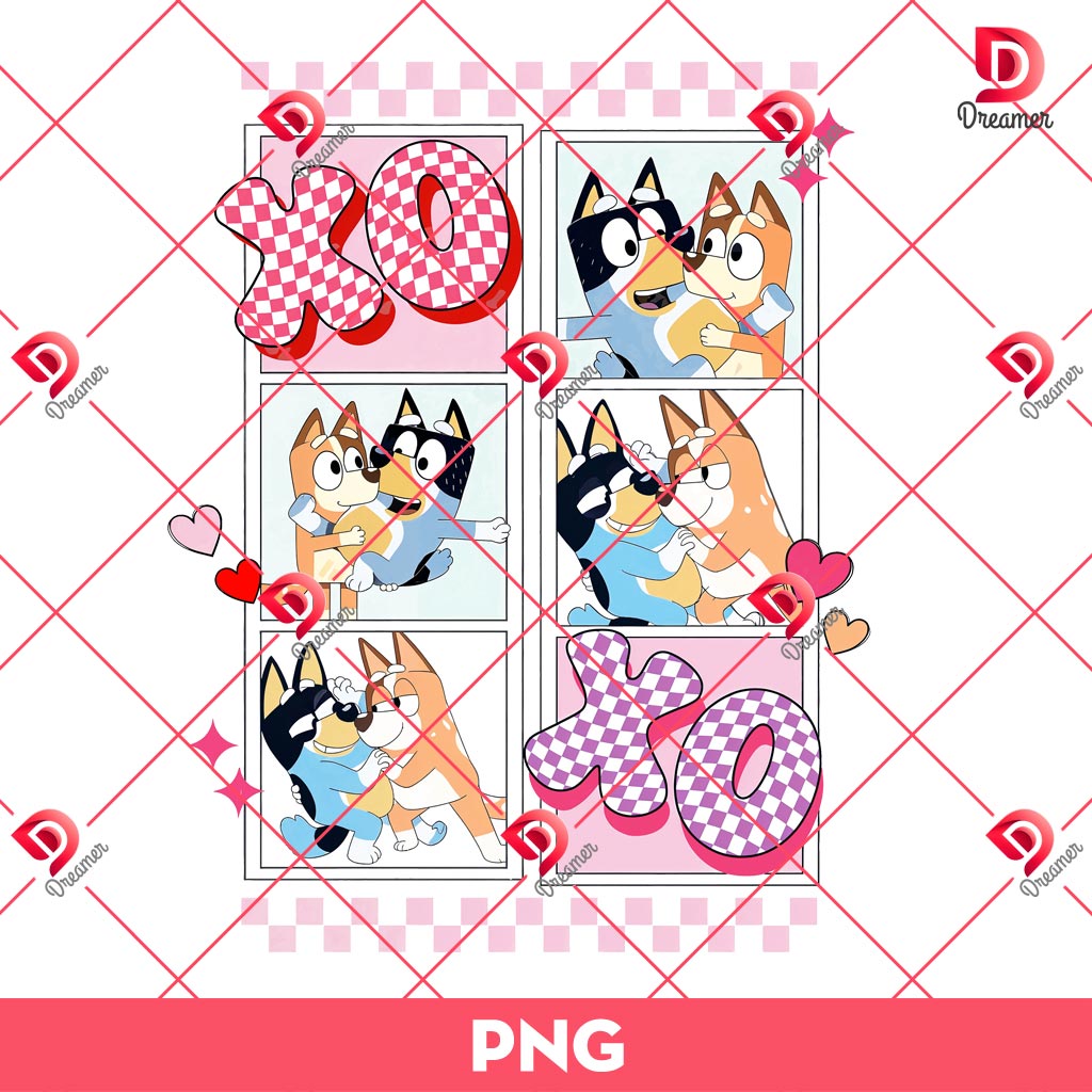 Bluey XOXO Valentines Day PNG, Bluey Bingo Valentine PNG
