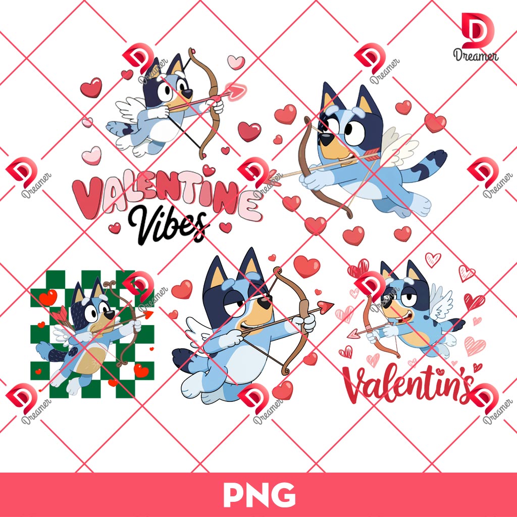 Bundle Bluey Cupid PNG, Bluey Valentine PNG Bundle