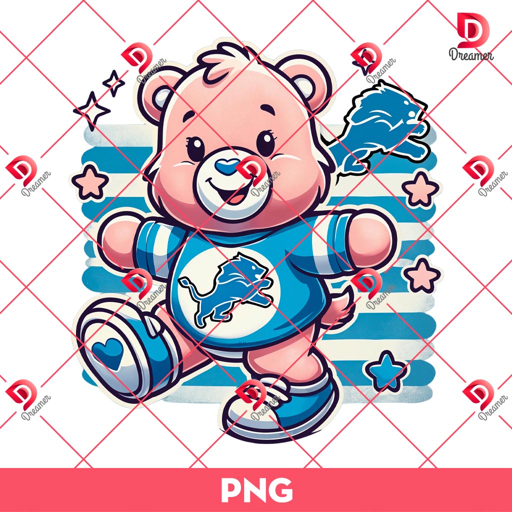 Care Bear Football Detroit Lions PNG, Cartoon Detroit Lions NFL PNG