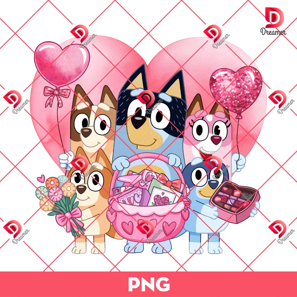 Cartoon Bluey Family Love PNG, Bluey Valentines Day PNG, Bluey Family Valentine PNG