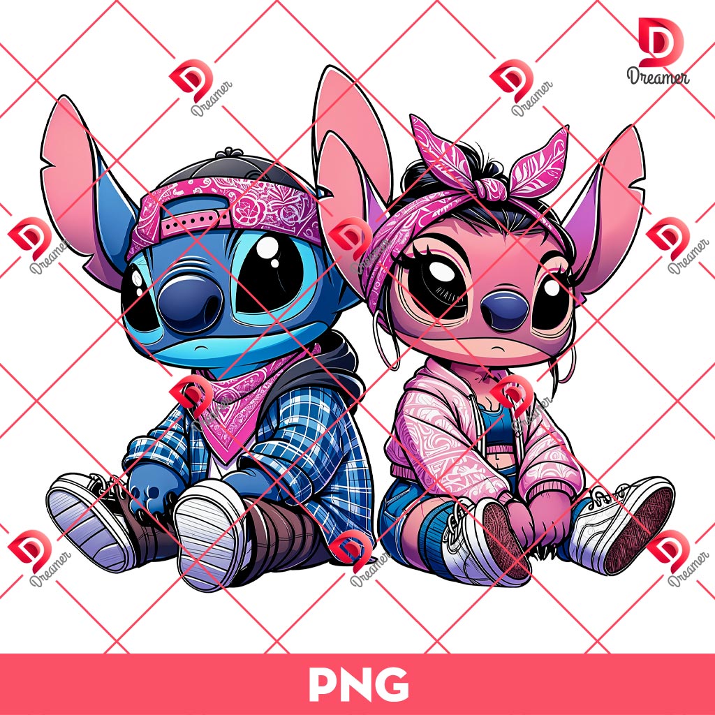 Chicano Couple Stitch PNG, Stitch Valentines PNG