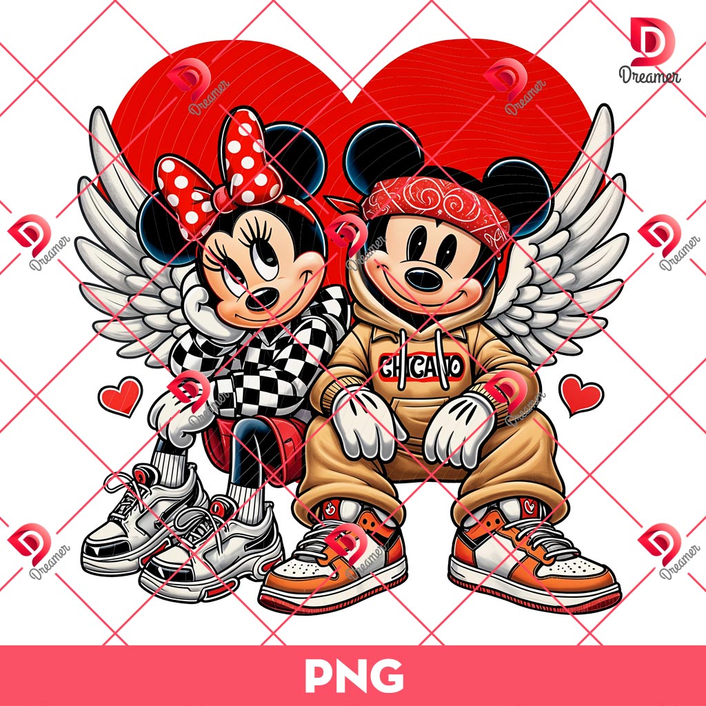 Chicano Mickey Minnie Mouse Valentines Day PNG, Vintage Disney Valentine PNG