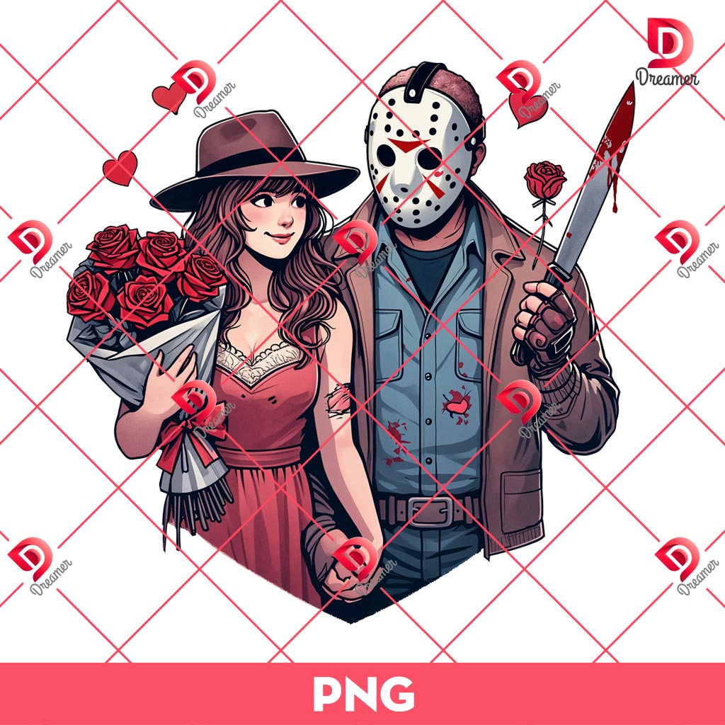 Couple Horror Valentines Day PNG, Jason Voorhees Valentine PNG, Horror Lover PNG