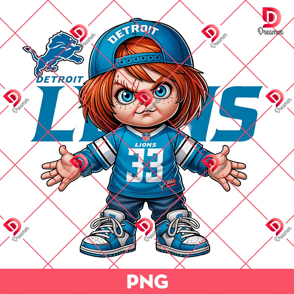 Cute Chucky Detroit Lions Player PNG, Horror Character Lions Football PNG