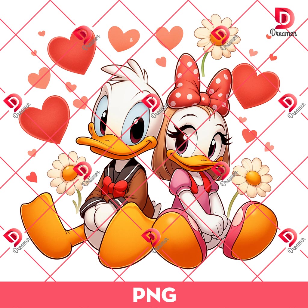 Cute Disney Valentines Day 2025 PNG, Donald Daisy Duck Valentines 2025 PNG