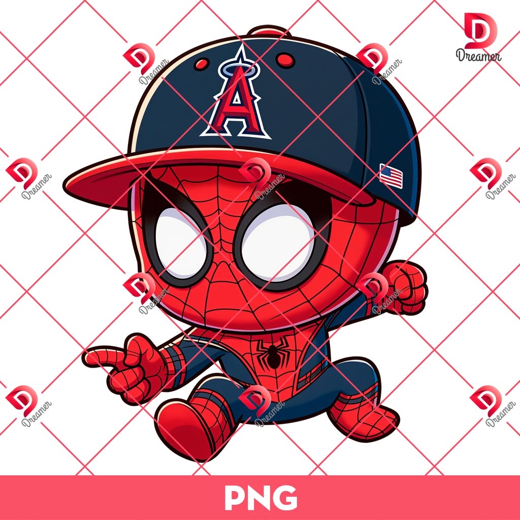 Cute Spiderman Los Angeles Angels PNG, Baby Superhero MLB Angels Baseball PNG