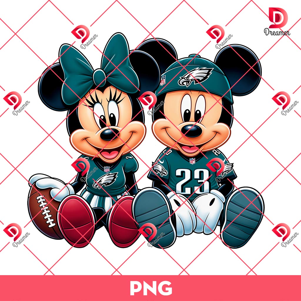 Disney Couple Football Philadelphia Eagles PNG, Mickey Minnie Eagles NFL PNG