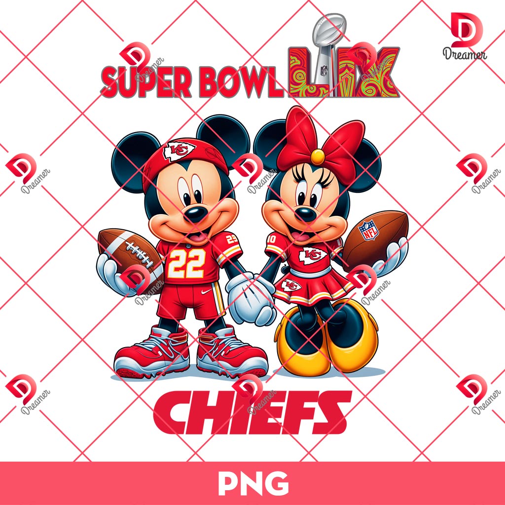 Disney Couple Mouse Kansas City Chiefs PNG, Football Super Bowl LIX 2025 Mickey Minnie PNG