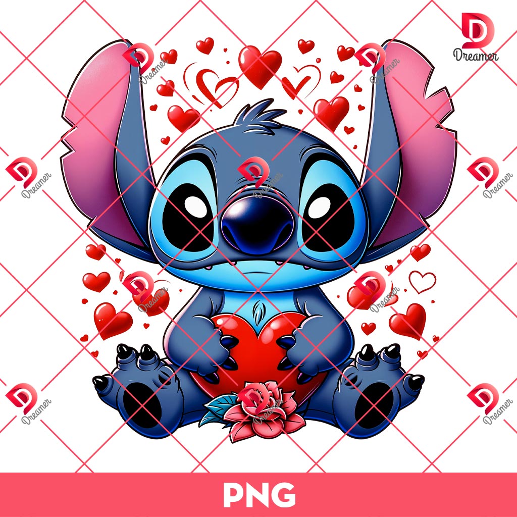 Disney Valentine Stitch PNG, Cartoon Lilo Stitch Valentines Day PNG