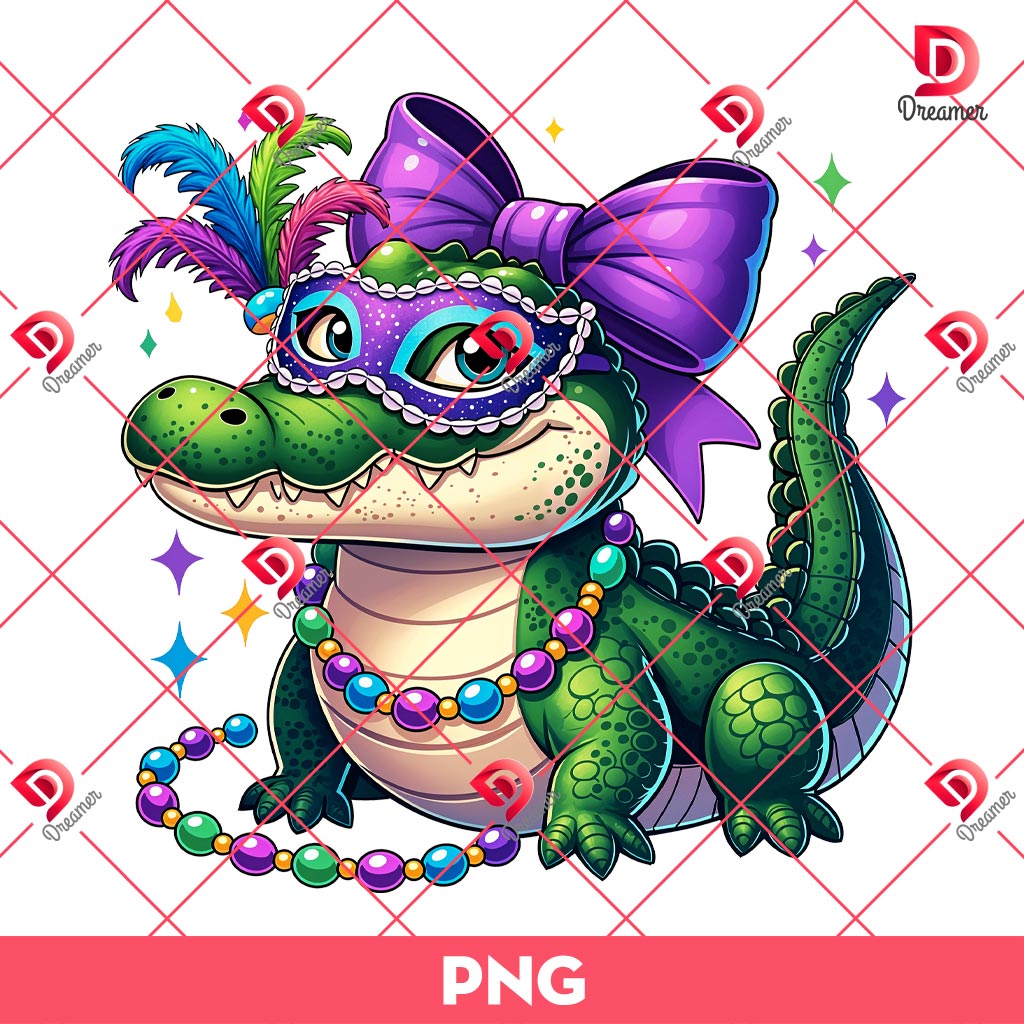 Gator Mardi Gras PNG, Mardi Gras Alligator PNG
