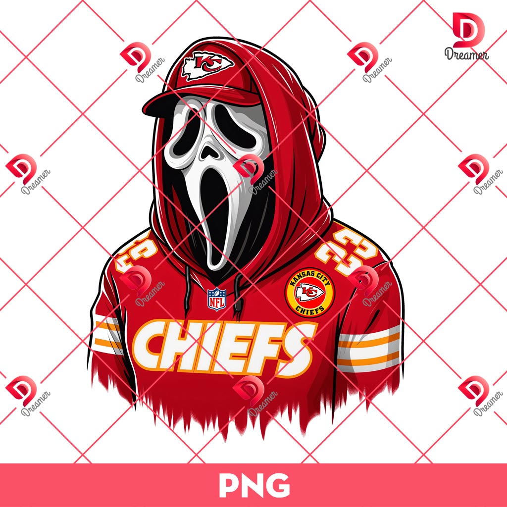 Ghostface KC Chiefs PNG, Horror Character Ghostface Scream Kansas City Chiefs PNG, Horror Ghostface NFL Football Player PNG