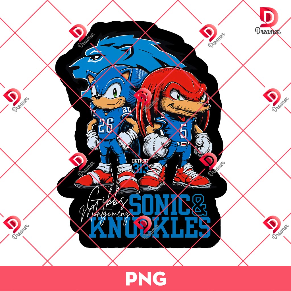 Gibbs Montgomery Sonic And Knuckles PNG, Sonic Knuckles Detroit Lions PNG, Sonic NFL Football Lions PNG