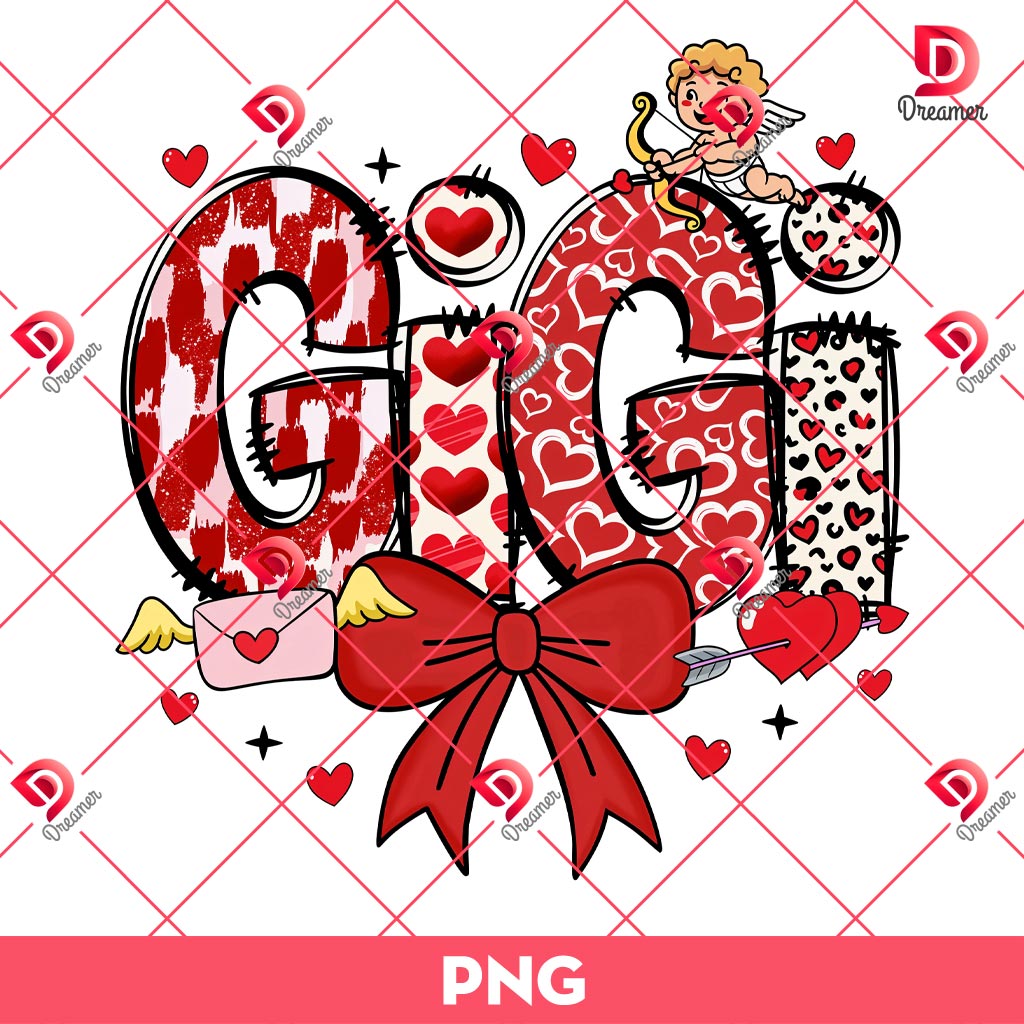 Gigi Valentine Coquette Bow PNG, Happy Valentines Day Gigi PNG