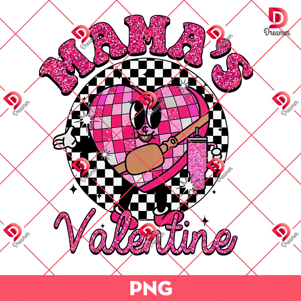 Glitter Mamas Candy Heart Checkered Valentine PNG