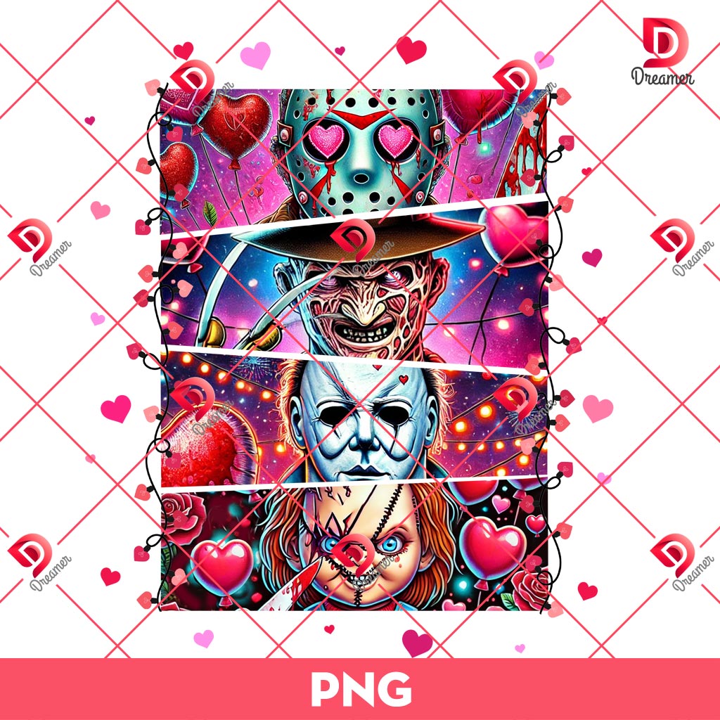 Horror Characters Valentine PNG, Pink Heart Valentine PNG, Horror Characters Scary Movie Valentine PNG