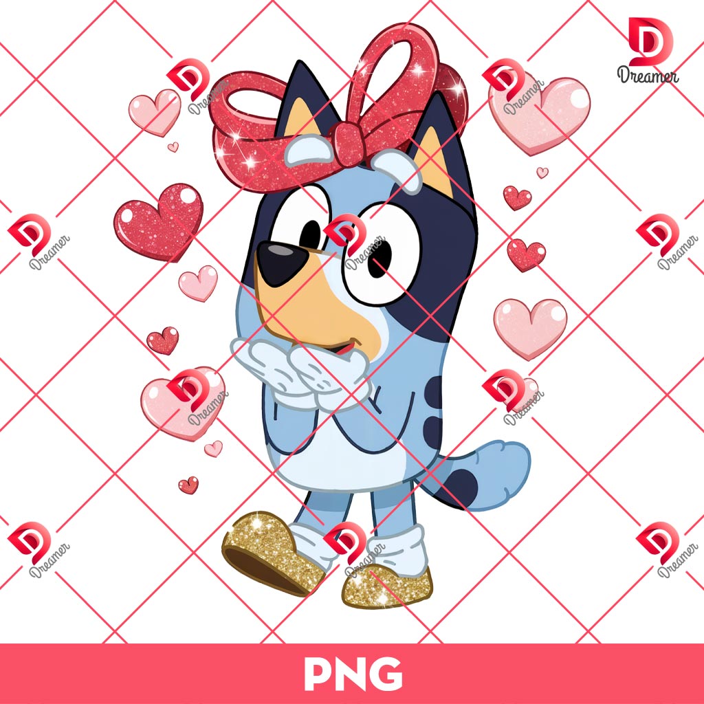 Happy Valentines Day Bluey Dog PNG, Cute Cartoon Bluey Valentine PNG