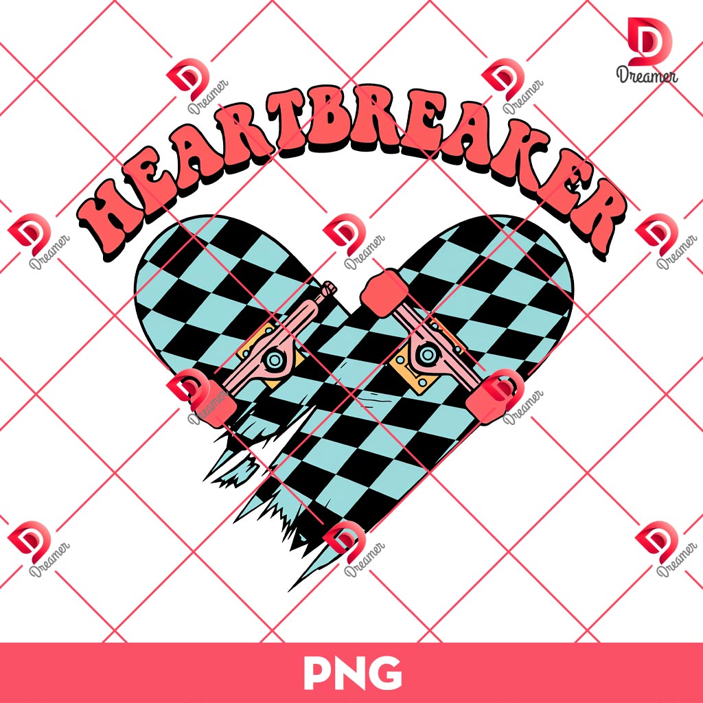 Heartbreaker Skateboard Checkered PNG, Skateboard Valentines Day PNG
