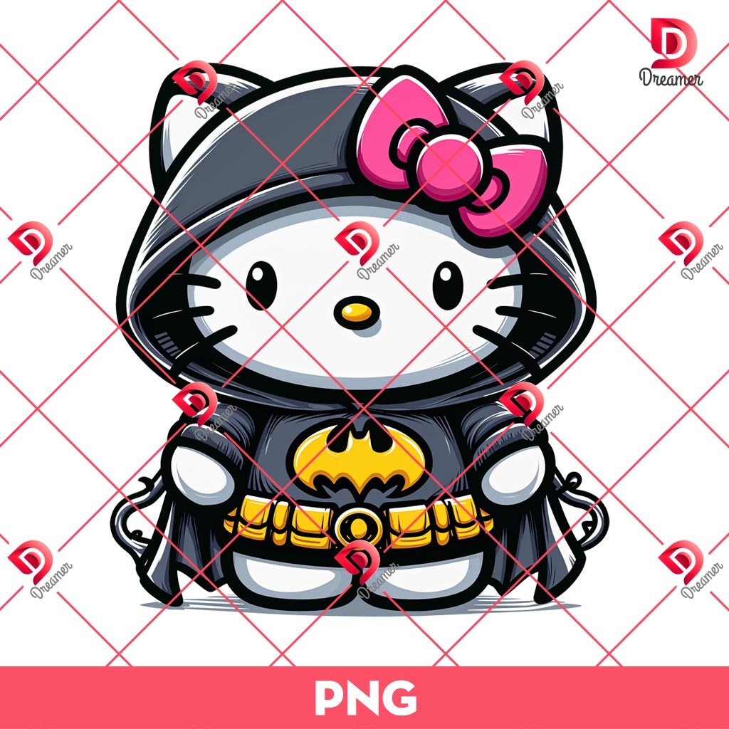 Hello Kitty Batman PNG, Hello Kitty Wearing Superhero Batman Costume PNG