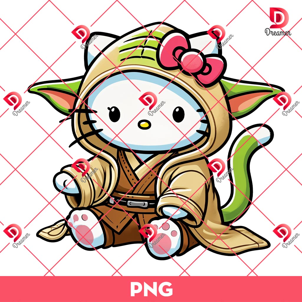 Hello Kitty Wearing Baby Yoda Costume PNG, Hello Kitty Star Wars Movie PNG