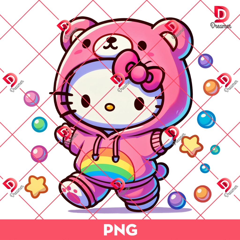 Hello Kitty Wearing Care Bear Costume PNG, Hello Kitty Dressed As Care Bear PNG