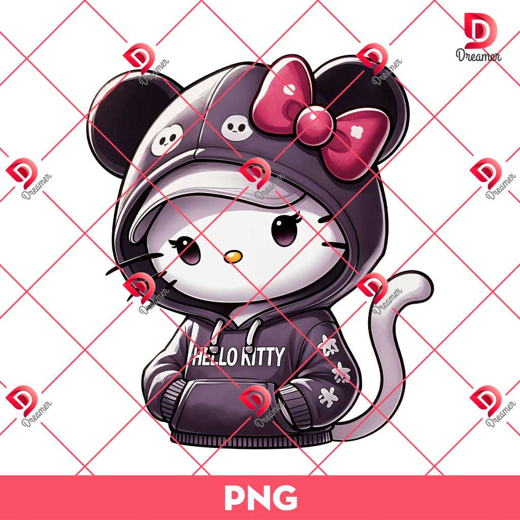 Hello Kitty Wearing Mickey Mouse Costume PNG, Kitty Dressed As Mickey Mouse PNG