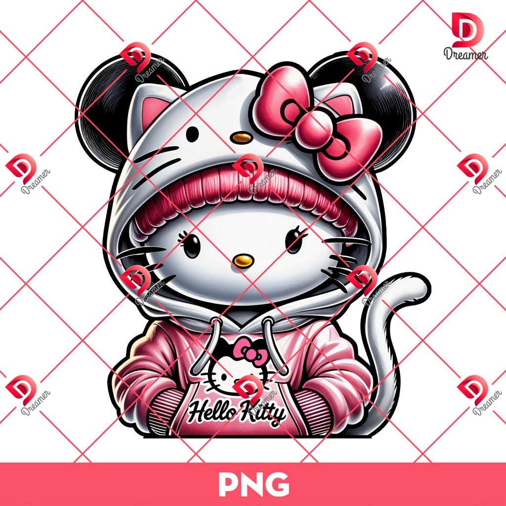 Hello Kitty Wearing Minnie Mouse Costume PNG, Kitty Minnie Mouse PNG
